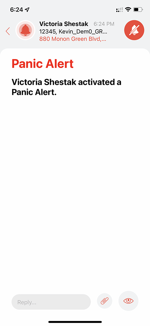 All authorized recipients will receive alerts and notifications with your exact location. In addition, they will see on the map where you had set up the "Check on me," the route, the point when the Panic Alert started, and your way after that until you stop Panic Alert
