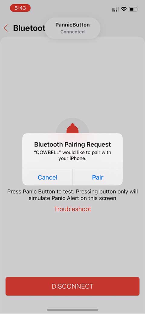 Tap "Pair" in the popup to finish pairing the QBell Panic Button.